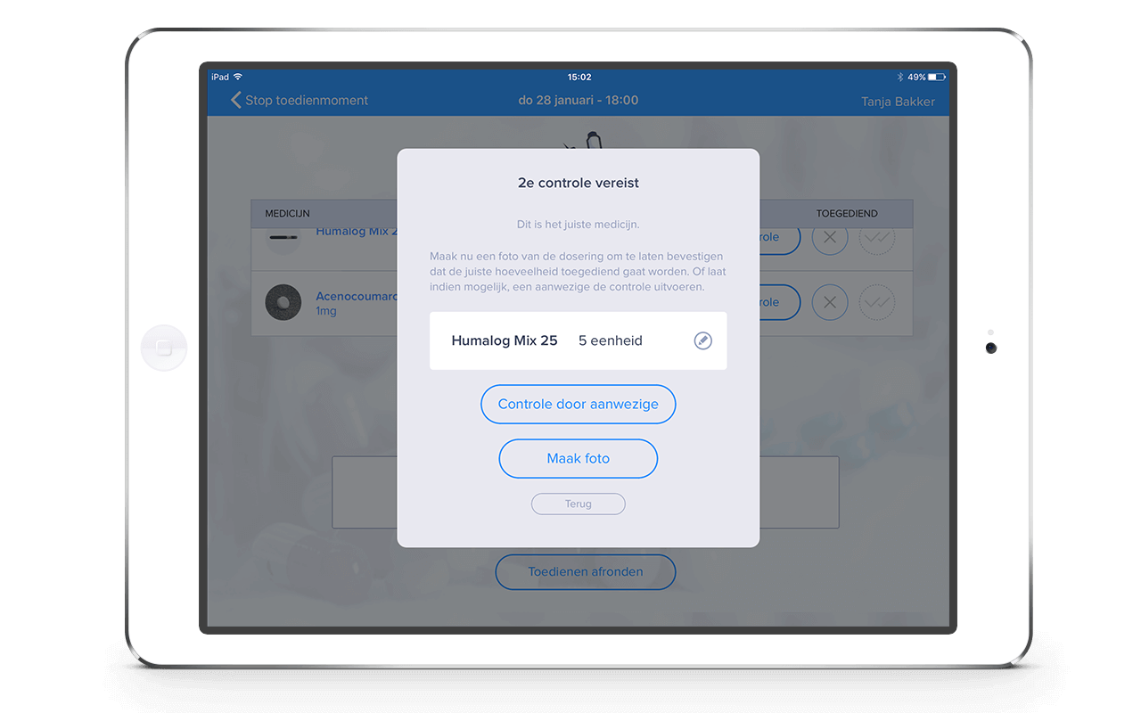 iPad screen met MediCheck controle
