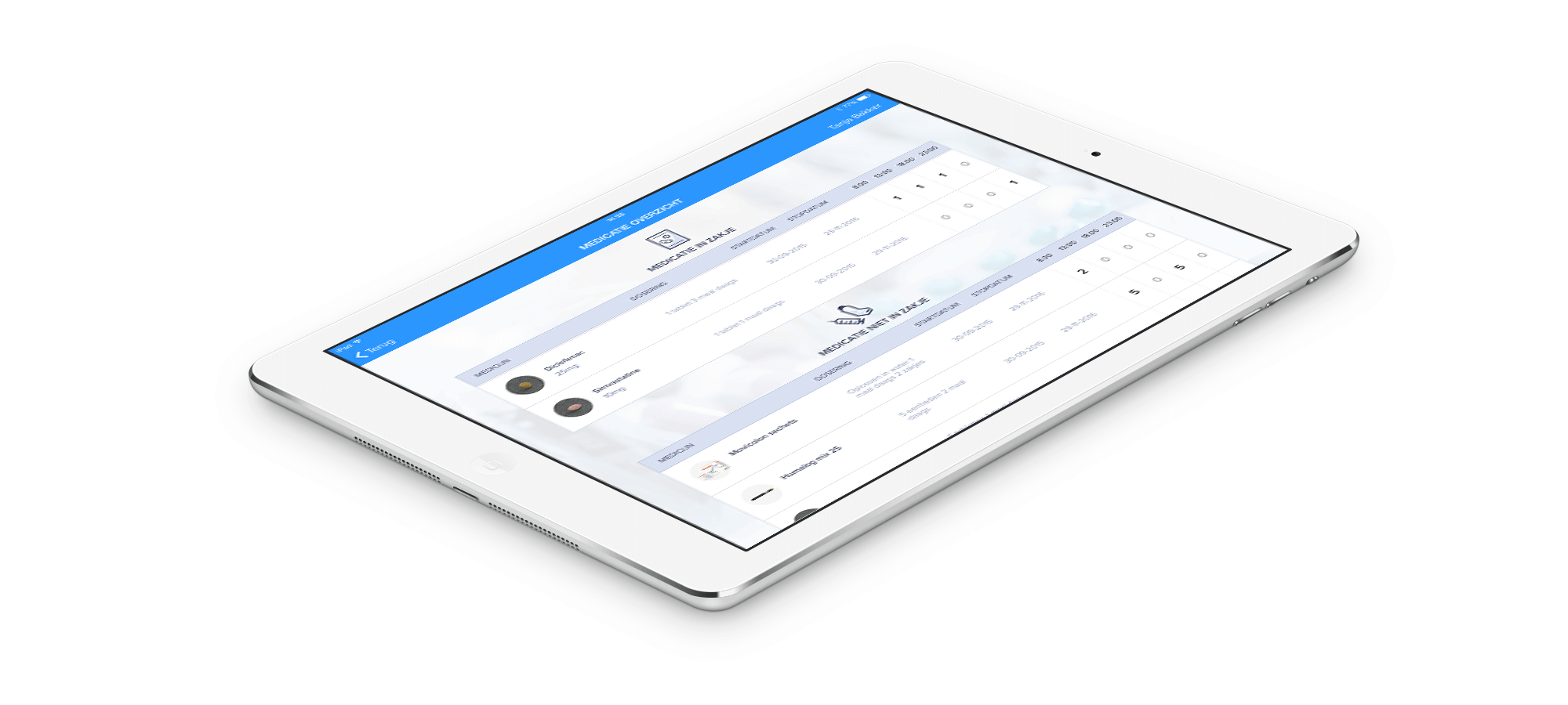 iPad screen met medicatie overzicht